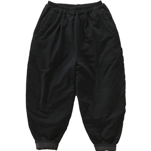 极麻国潮压皱加厚保暖双包棉裤男士冬季松紧腰休闲哈伦纯棉长裤潮