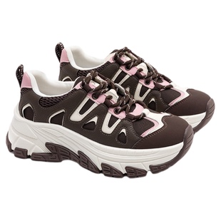 奥康 女鞋春秋老爹鞋复古拼色厚底增高户外徒步运动休闲鞋