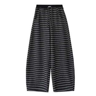 时尚百搭条纹垂感毛呢香蕉裤女冬季加绒加厚可收口两穿阔腿休闲裤