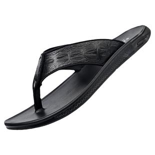 正品折扣皮鞋男真皮人字拖男鳄鱼纹拖鞋男士夏季防滑外穿高档凉鞋