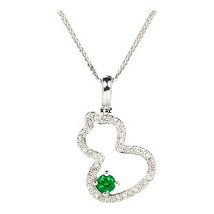 G18K白金天然祖母绿葫芦吊坠 玫瑰金红宝石满镶钻石女款锁骨项链