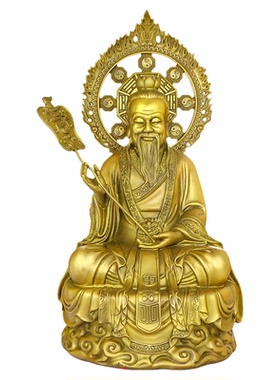 黄铜彩绘太上老君元始灵宝善缘堂