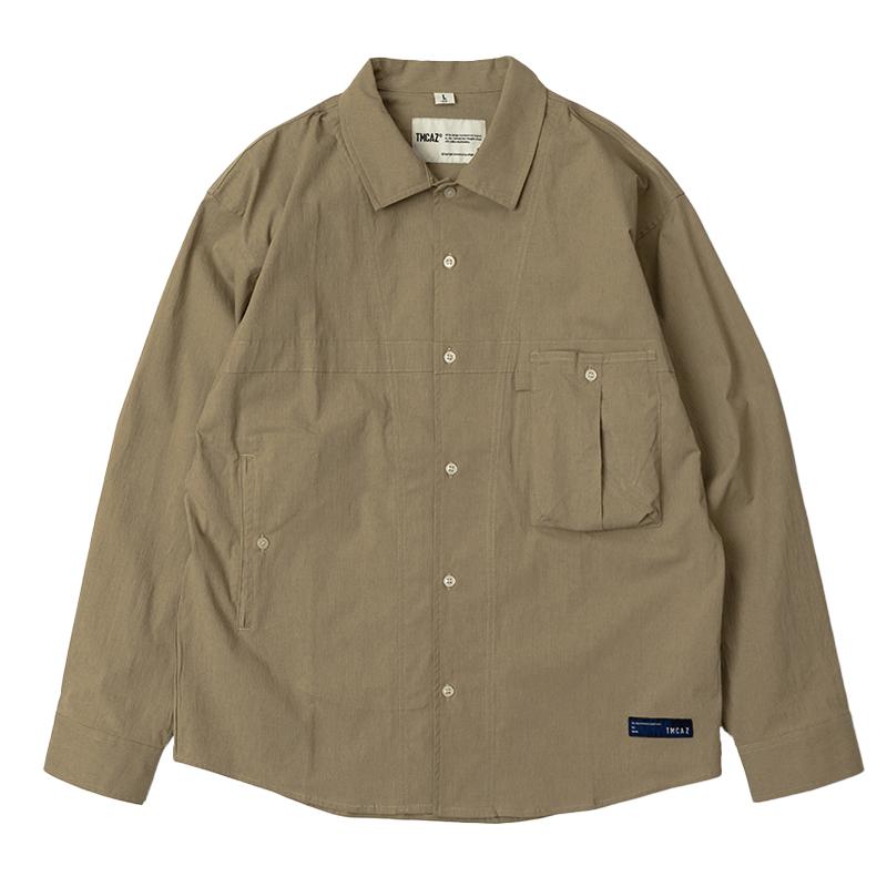 TMCAZ Work shirt 山系格子长袖多口袋工装休闲衬衫卡其色灰白色