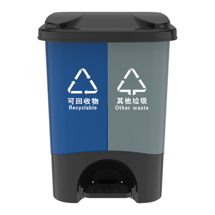 双丰分类垃圾桶家用脚踏式垃圾筒翻盖双桶塑料40L30升20l连体桶