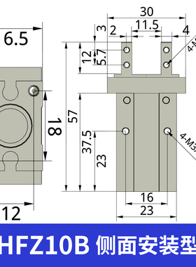新亚德客型侧面安装气动手指气缸HFZ/HFK10B/16B/20B/25B/32B/4i.