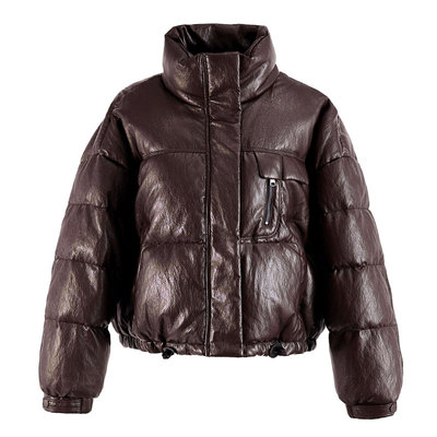 蛋白PU皮柔软皮面免洗羽绒服女款