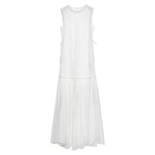 NancyCavally专柜款甄选高密网纱 重工钉珠佩斯利提花无袖连衣裙