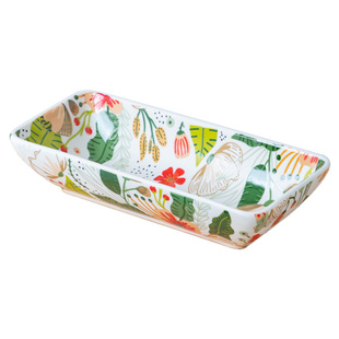 贝玉七彩云花盘子菜盘家用碟子创意汤盘长方形小吃盘陶瓷凉菜盘