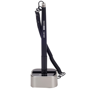 得力0.5台笔前台碳素笔办公中性笔柜台桌面可粘贴固定带绳吧台笔银行水笔粘桌黑色商务签字办公文具用品批发