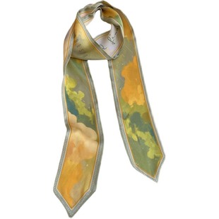 原创设计小众款黄绿云彩飘带多功能春秋油画丝巾绑包丝带马尾发带