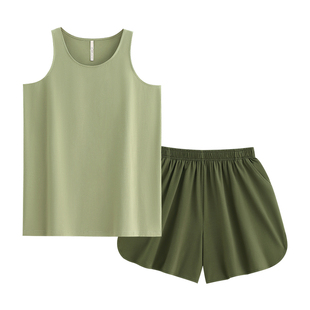 悦内情侣睡衣女款夏季无袖背心短裤纯棉家居服男夏天夏款薄款套装