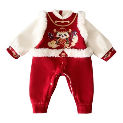 宝宝拜年服冬装婴儿衣服冬季加绒加厚连体衣爬服小月龄外出抱抱服