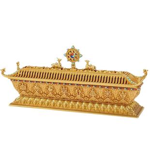 欧斯特西藏卧香炉 家用室内铜制沉香熏香炉 八吉祥檀香线香炉摆件