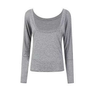 DCW宽松运动蝙蝠衫女收腰显瘦瑜伽服罩衫长袖跑步训练运动上衣秋