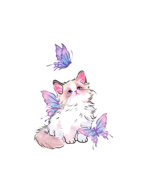 天使蝴蝶小猫彩色纹身贴