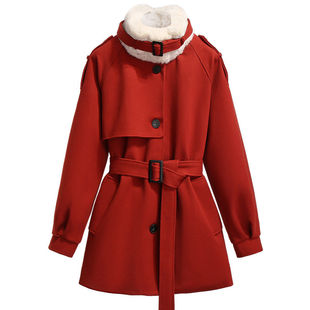 今年流行漂亮的红色毛呢子外套女夹棉加厚2025冬季新款高级感大衣