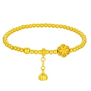 赛菲尔传世金手链足金999.9莲花手链古法金莲蓬吊坠金珠手串送礼