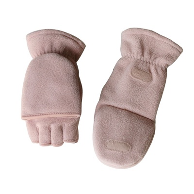 细密绒感保暖半指手套，翻盖两用