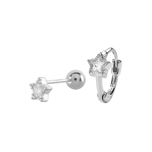 Mercurys五角星两件套耳扣和耳骨钉通体s925纯银百搭叠戴耳饰耳圈