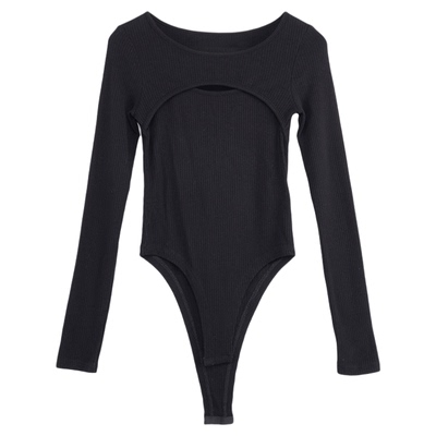 A21女装针织圆领长袖T恤春秋季新款修身显瘦心机镂空内搭打底上衣