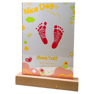 满月脚印手印透明亚克力周岁足印新生儿脚印宝宝脚印手印泥纪念品