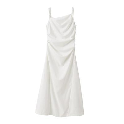 POPCHRIO叠褶一字肩吊带连衣裙