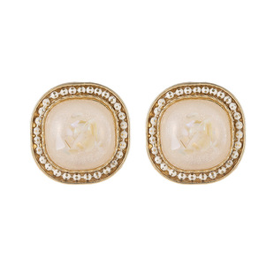 YOUJUclub-小方糖~复古优雅珍珠耳钉方形温柔精致耳环蚊香盘耳夹