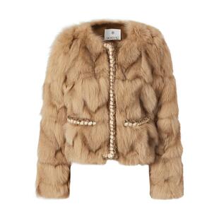商场同款 摩萨克冬季面层狐狸毛编织织带短款保暖外套女