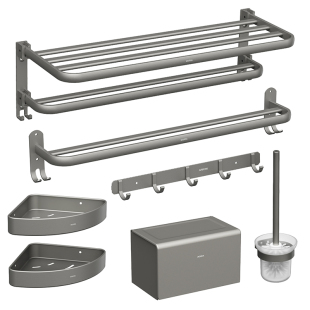 箭牌枪灰毛巾架免打孔卫生间浴室置物架可折叠浴巾架杆挂件套装