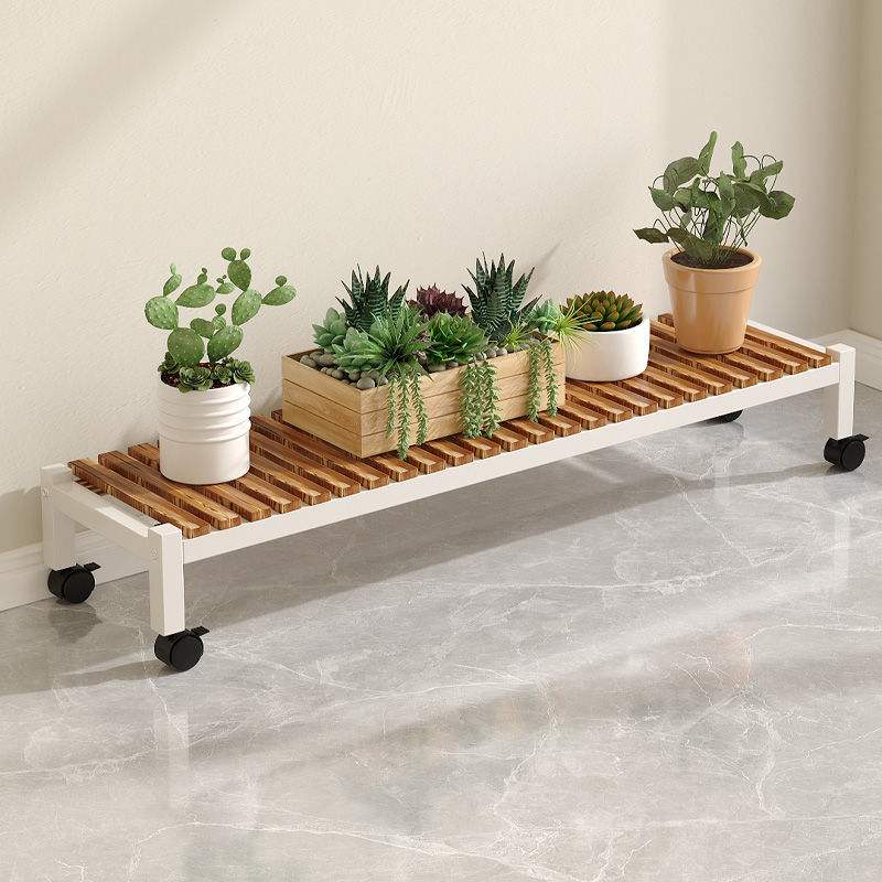 阳台花架2023新款长条凳客厅落地式置物架轮移动带植物花架子加宽