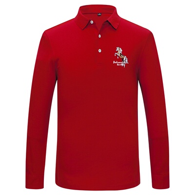 大红色有领本命年polo衫长袖t恤