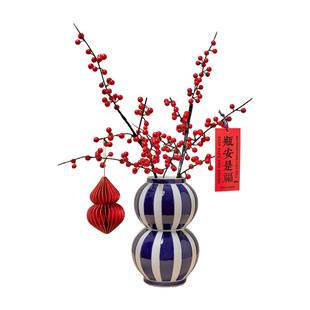 逅里Hollihom 「条条顺」新中式青花瓷高温手绘花瓶 乔迁新年礼物