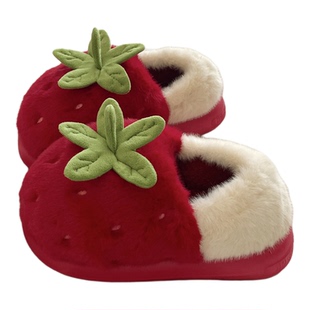草莓圣诞~！显白ins包跟棉鞋女保暖加绒冬季厚底居家毛毛棉拖鞋潮