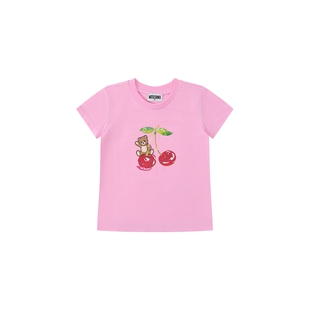 【新品首降】Moschino/莫斯奇诺 26早春 儿童泰迪熊樱桃印花T恤