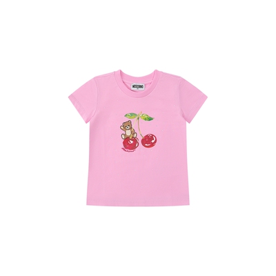【新品首降】Moschino/莫斯奇诺 26早春 儿童泰迪熊樱桃印花T恤