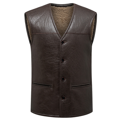 真皮马甲加厚中老年爸爸爷爷冬装