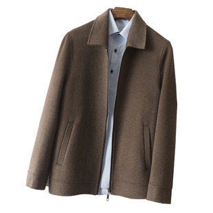 秋冬双面羊绒大衣男100%羊毛呢外套反季中年商务短款翻领呢子夹克