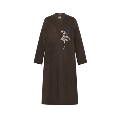 暮秋复古法绣长款羊毛大衣