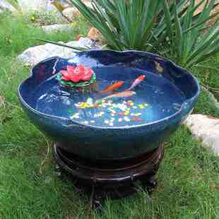 陶瓷鱼缸门面招财盆家用睡莲荷花缸碗莲花盆水缸现代装饰客厅摆件