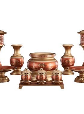 台湾纯铜珍珠红香炉供佛全套摆件