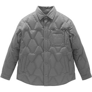 【断码钜惠】衬衫式太平鸟男装轻薄羽绒服冬黑色翻领保暖外套