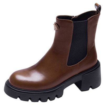 莱尔斯丹烟筒靴厚底真皮短靴子女