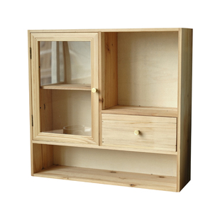 防尘香水化妆品桌面收纳柜复古办公室手账杯子置物架实木柜带抽屉