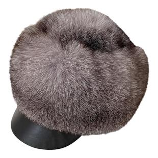 新款冬季保暖皮草帽子狐狸毛整皮本色休闲鸭舌帽 裘皮帽男女同款