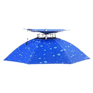 双层防风防雨钓鱼伞帽头戴式雨伞防晒折叠头顶雨伞帽户外遮阳垂钓