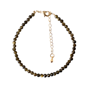 极细尖晶刻面天然金曜石手串简约古典黑曜石手链包金链水晶珠串女