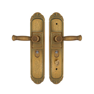 黄古铜防盗门锁加厚防撬面板入户大门锁具双开门对开门拉手锁把手