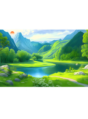 青山绿水山水画客厅青山图装饰画招财流水生财墙贴壁画山脉自粘画