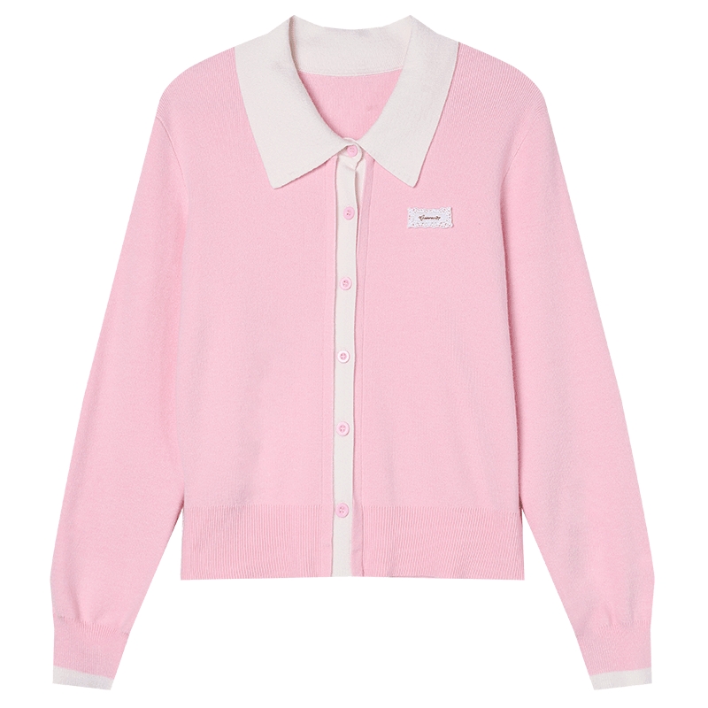 白鹿语韩系撞色翻领针织衫25秋新款设计感甜美小众显瘦百搭上衣