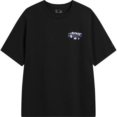 李宁宽松圆领男印花短袖文化衫